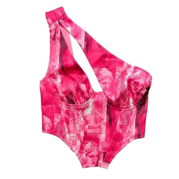 Pretty little thing ONE SHOULDER CUT OUT CORSET top hot pink size 0 - Picture 2 of 12